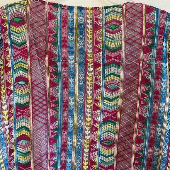 Ali Miles Colorful Woven Boho Flared Sleeves V-Neck with Tassels Blouse Sz MP - Picture 8 of 11